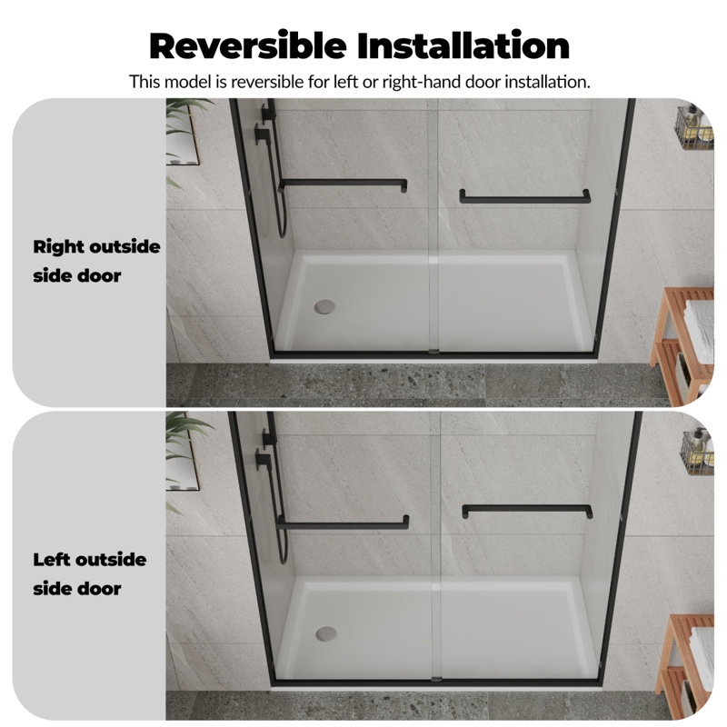 Frameless Sliding Double Sliding Shower Door,SGCC Tempered Glass - Explosion-Proof Film