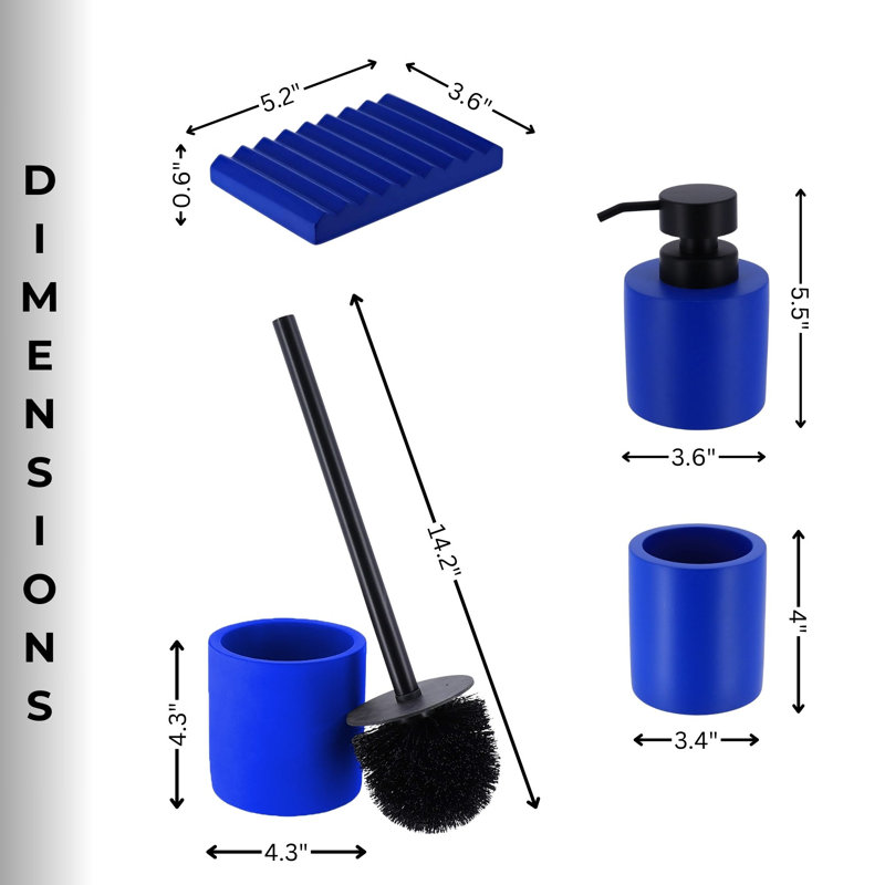 Concrete Cement Bathroom Accessories, 4-Piece Set, Blue