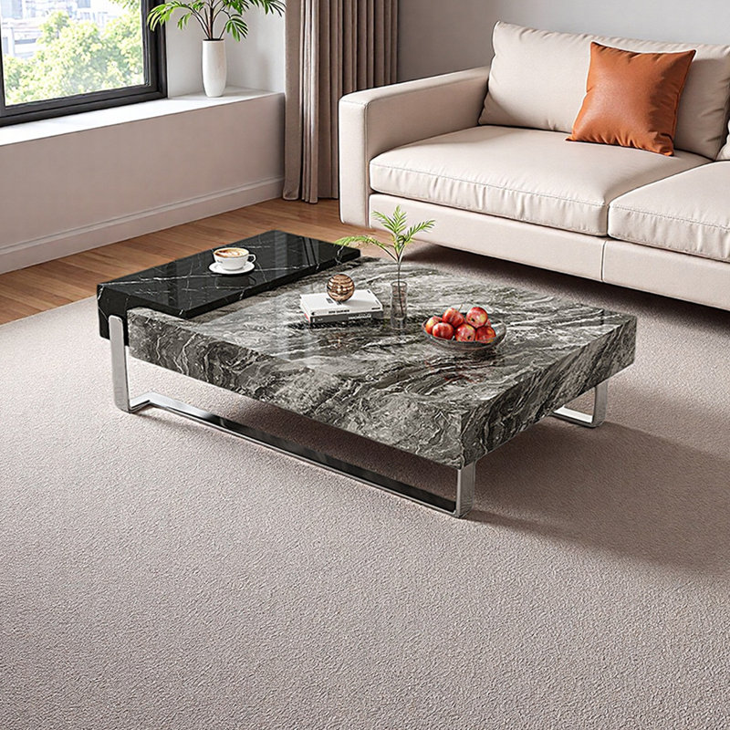 Table basse moderne avec pieds en métal, Noir/gris, H 13,77 po x L 51,18 po x l 27,55 po