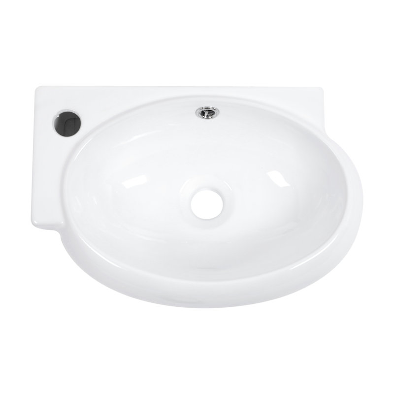 Lavabo de salle de bain mural rectangulaire en céramique blanche 16 x 11 pouces, trou de robinet simple, acide, faible absorption d'eau, surface lisse pour les taches, arrangement moderne