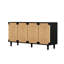Buffet avec portes en ruppie naturelle, fabrication en bois massif, finition noire, grand espace de rangement pour les pièces décoratives, buffet design tissé à la main, pieds, étagère de rangement spacieuse, couloir ou salon parfait
