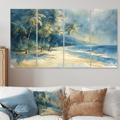 «Blue Green Palm Trees Coastal Breeze III», ensemble de reproduction d'art mural palmiers et palmiers