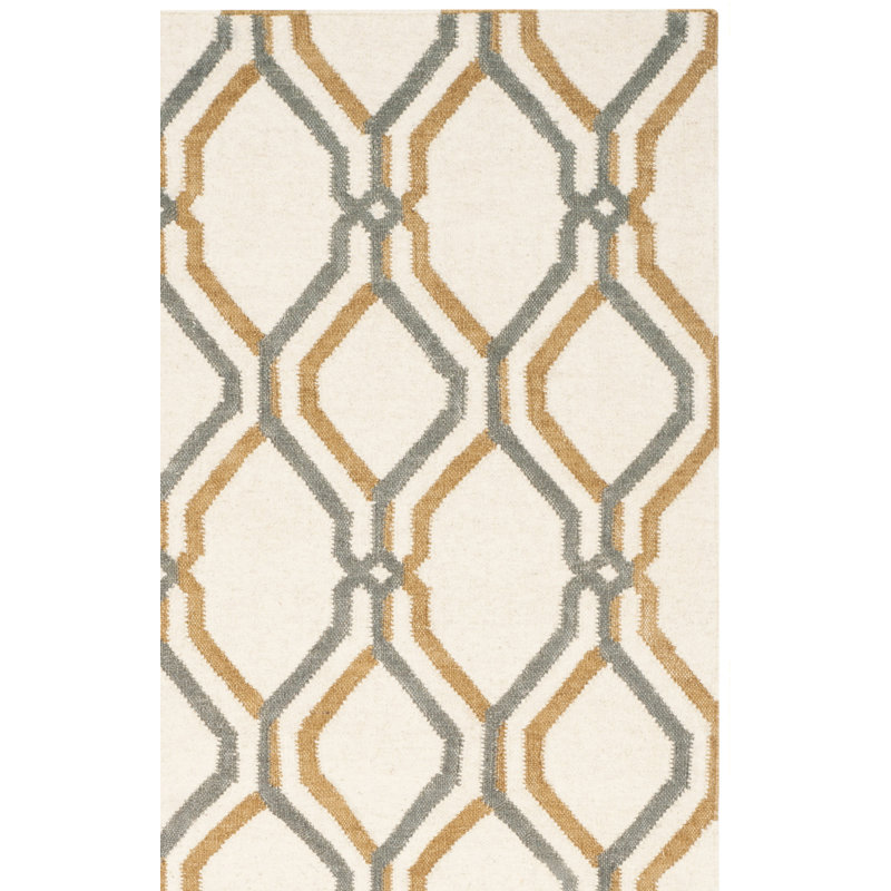 Emek Hand Woven Flat Weave Wool Geometric Rug, Square 6'