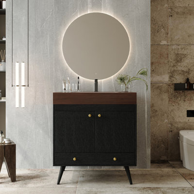 Ensemble de meuble-lavabo autoportant contemporain avec plateau en faux marbre et lavabo en céramique, 30 /