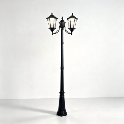 Solar Post Light Streetlight Black Aluminium (Full)