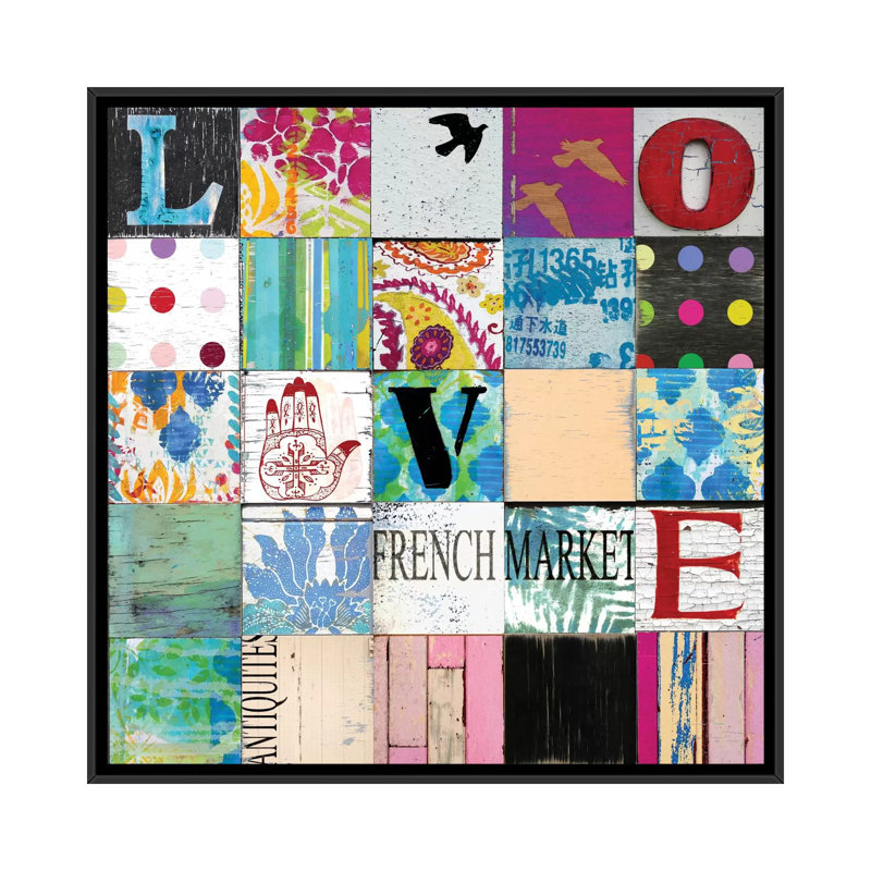 «Boho Love» par Charlie Carter - Estampe numérique sur toile tendue avec châssis, H 18 po x l 18 po x P 1,5 po, Pas de tapis