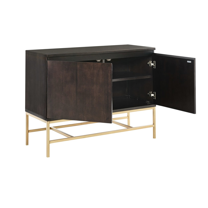 Armoire décorative moderne, bois brun, métal doré, armoire contemporaine, armoire ouverte