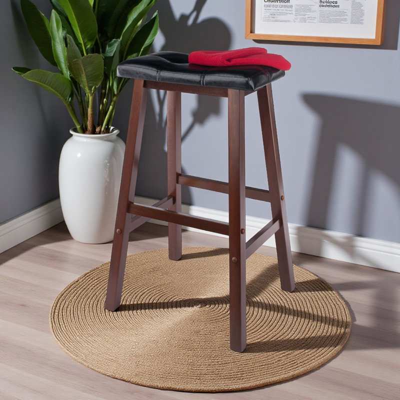 Alina Saddle Black Seat Cushioned Bar Stool In Walnut Finish, 29.39'' H X 17.31'' W X 15.59'' D