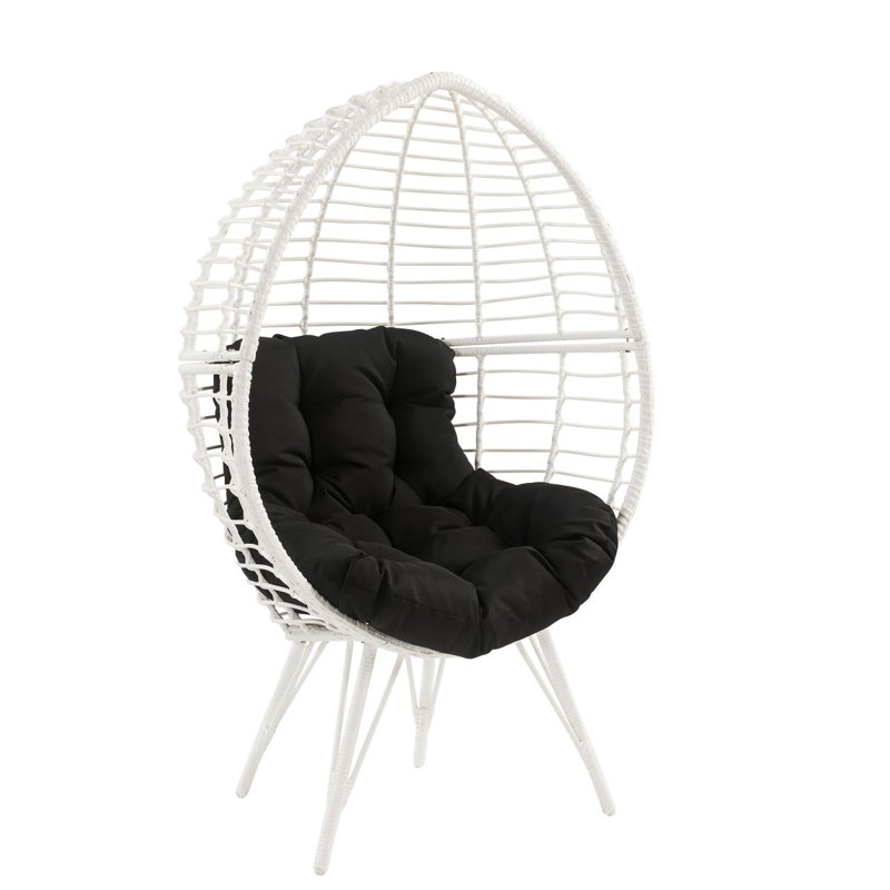 Chaise longue de patio en tissu galvanisé noir et osier blanc