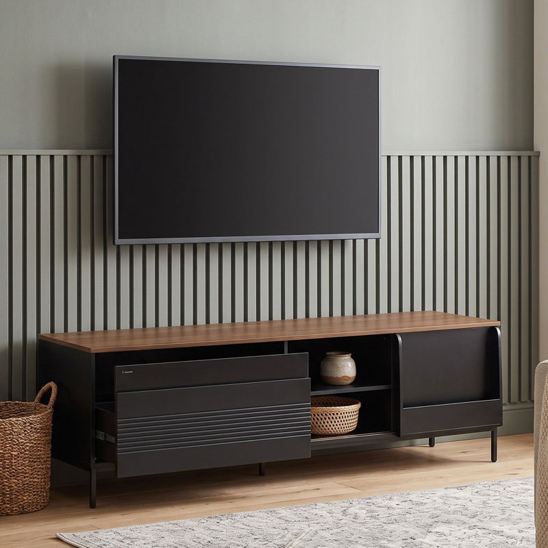 Meuble télé moderne avec portes coulissantes, tablettes réglables, rangement de tiroir et ensemble anti-basculement pour téléviseurs de 75 pouces