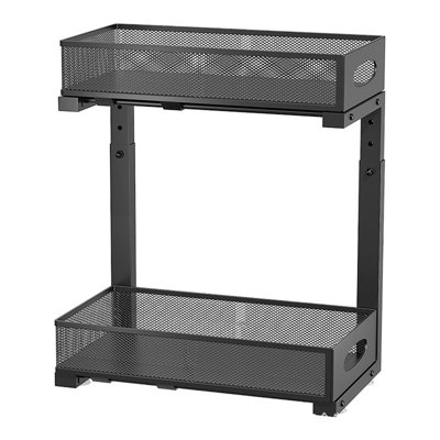 Under Sink Storage Kitchen Organiser Carbon Steel 2-Tier Pull Out Under Sink Storage Basket Height Adjustable Kitchen Cabinet Organizer for Bathroom Cabinet Countertop Laundry