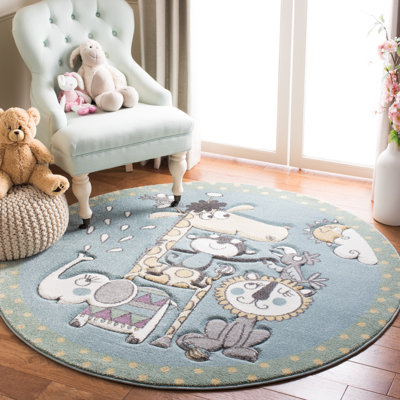 Burgan Animal Print Blue Area Rug
