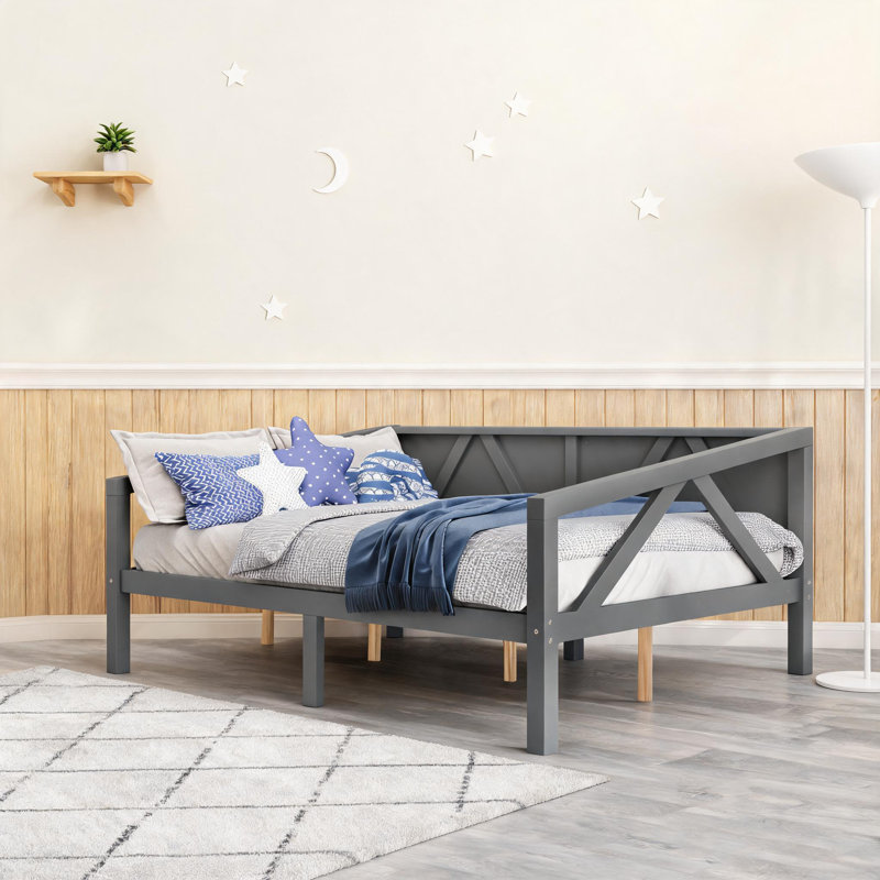 Clean Silhouette Full Size Solid Wood Cool Grey Dual-Use Daybed for Living Room and Small Guest Bedrooms