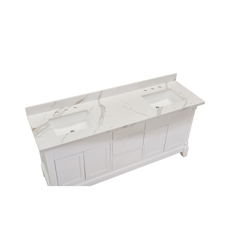 Eivissa 73'' Calacatta White Composite Double Vanity Top with Sinks