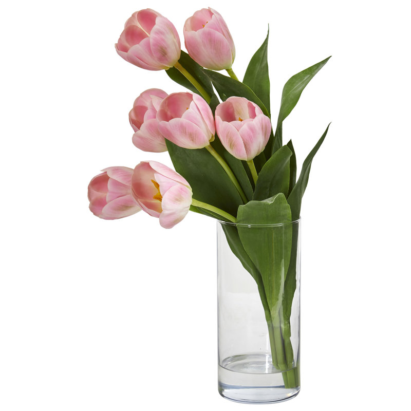 Arrangement floral à tulipes en vase, Rose