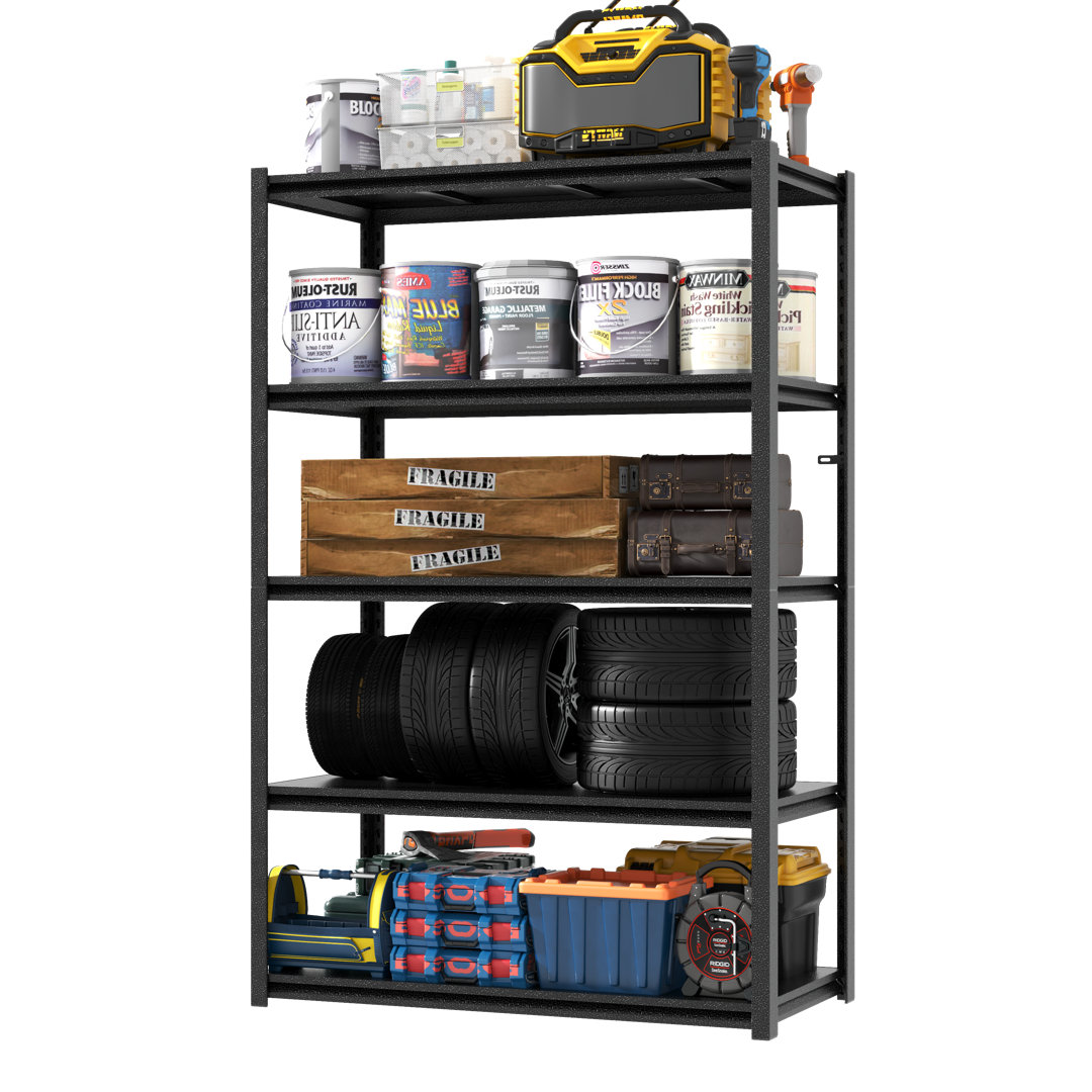 78" H Garage Shelves, 5-Tier Heavy Duty Metal Storage Rack, 3000Lbs Adjustable Utility Shelf, Rust-Resistant, for Garage Basement Workshop, 18" D x 48" W x 78" H, Black WFX Utility™ 