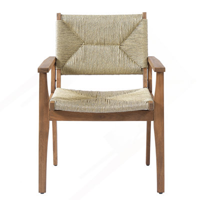 Chaise de salle à manger d'extérieur durable avec structure en bois d'acacia, siège en osier tissé à la main, finition en teck, mobilier de jardin de patio (compatible avec table assortie)