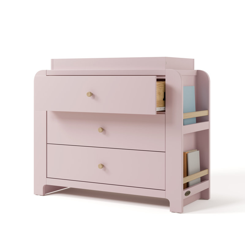 Read-With-Me 3 Drawer Chest With Bookshelves And Removable Changing Topper, Blush/Driftwood