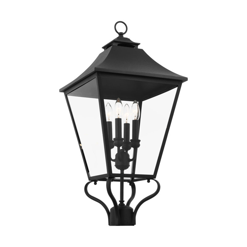 Galena Large Post Lantern, Textured Black, Transparent