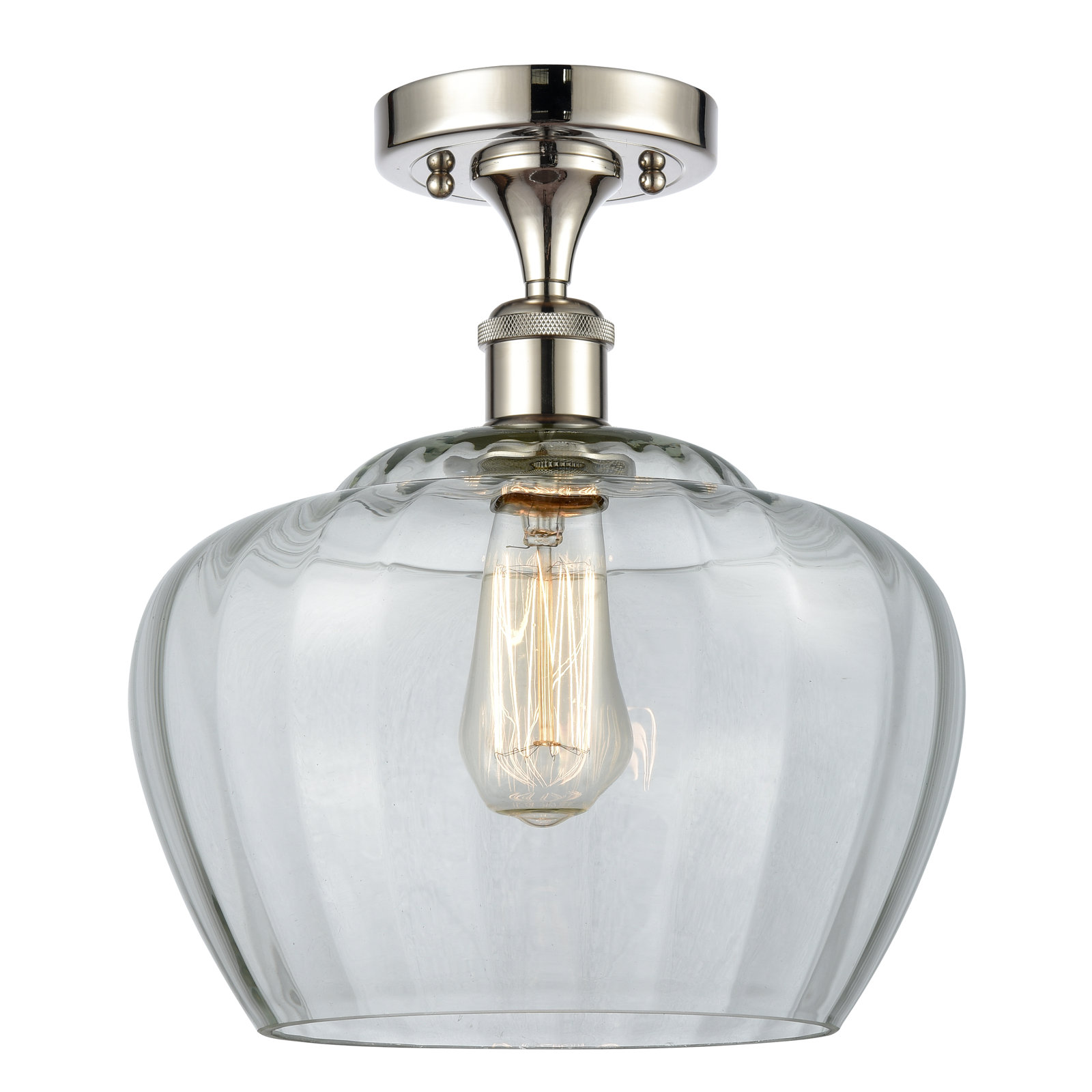 Renee Single Light Glass Semi Flush Mount, Clear, Polished Nickel, Bulb Not Included