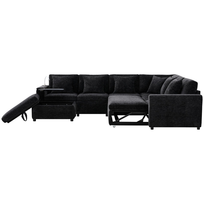 Lit modulaire coulissant 117 * 90 po avec 6 sièges, panneau de table rabattable, lampe de lecture pivotante et porte-gobelet de type C, combiné et à oreiller, deux ports de charge, chenille