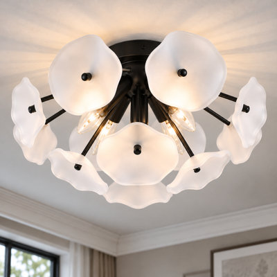 Modern 5-Light Sputnik Flush Mount Ceiling Light with Frosted Glass, Black