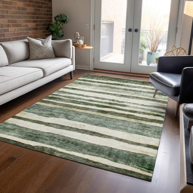 Sage Striped Synthetic Flat Woven Rectangular Rug, 2'6" x 3'10"