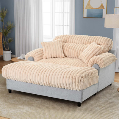 Modern Chaise Lounge Sofa With Soft Faux Rabbit Fur, High-Density Foam, And Spacious Seating For Ultimate Comfort And Style