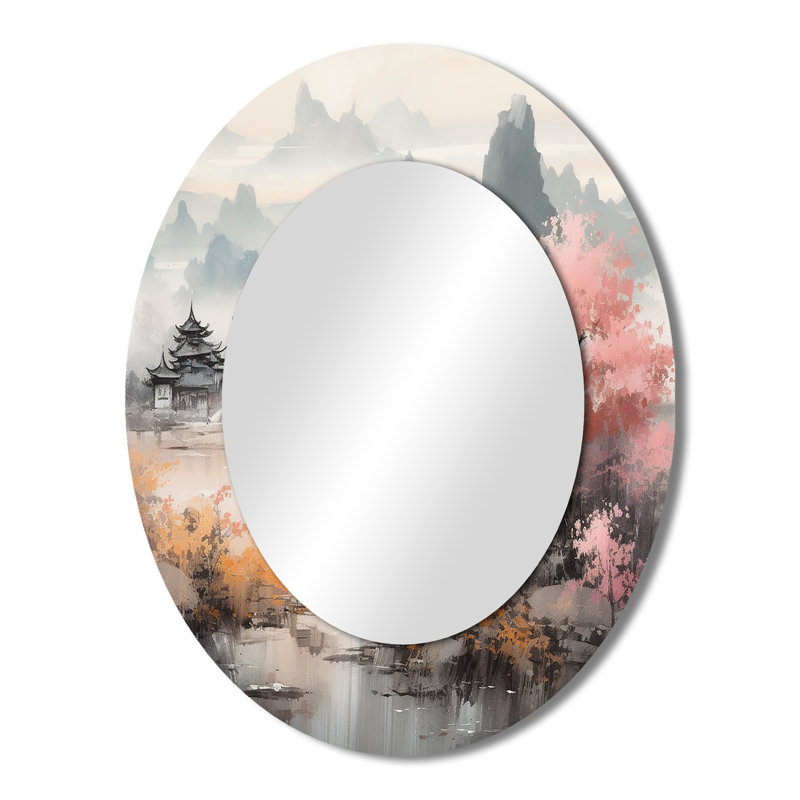 Golden Whispers Of Japon II - Gold Oval Wall Mirror Decor, 43" x 33"