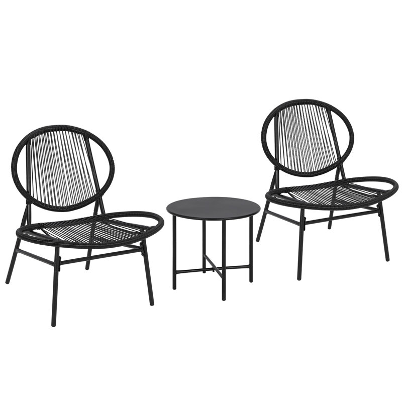 Ensemble bistro de patio moderne 3 pièces Acapulco - Mobilier d'extérieur toutes saisons - Comprend 2 chaises et une table basse - Ensemble de conversation compact pour le jardin, le balcon ou la cour arrière - noir