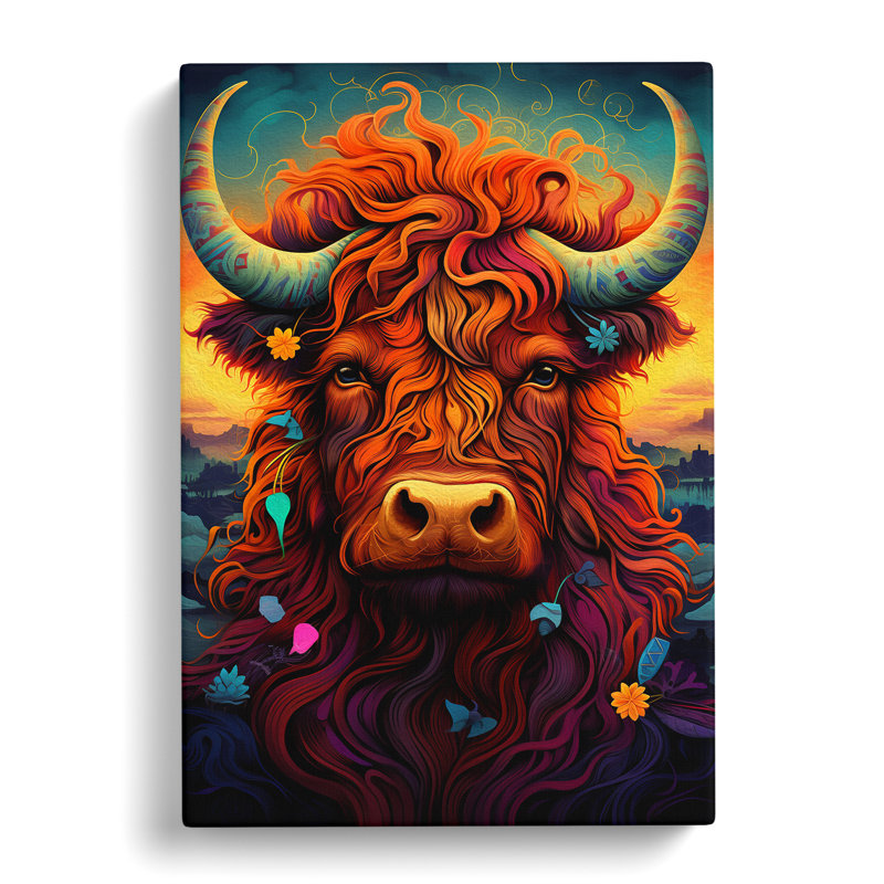 Highland Cow Neo-Plasticism Art - Wrapped Canvas, 76cm H x 50cm W x 3cm D
