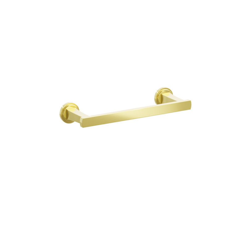 Emtek Transitional Flared Towel Bar w/ Step Disc Rosette, 1.75" H x 10.375" L x 3.125" D, Unlacquered Brass