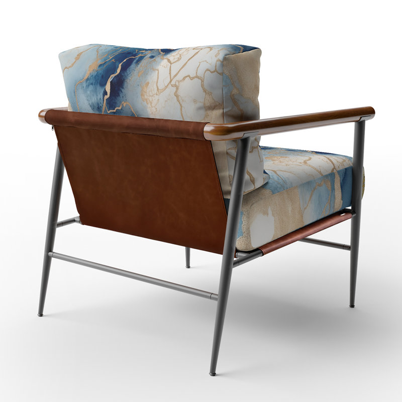 Fauteuil d'appoint rembourré abstrait bleu et doré Marble Clouds, Noir