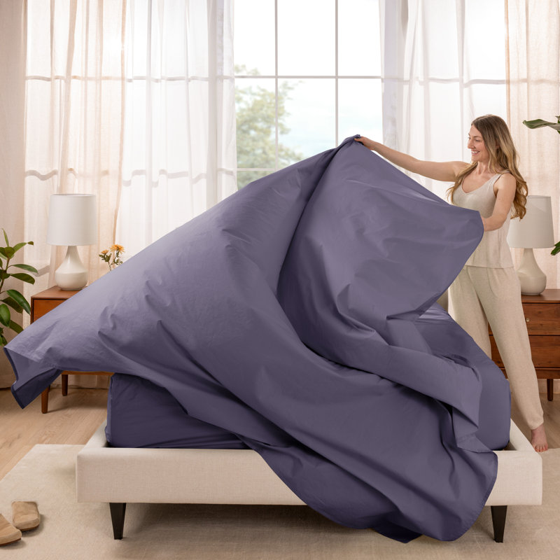 Ensemble de draps 100% coton percale, Ensemble de draps pour grand lit avec 2 taies d'or, Mauve ancien