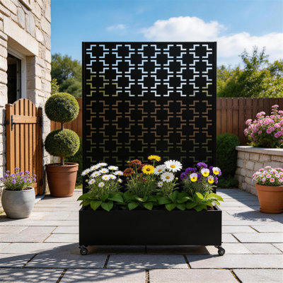Metal Planter Box with Trellis and Wheels
