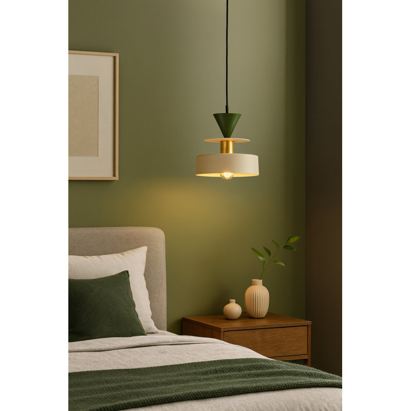 1 - Light Matte Black Drum Pendant, Latte/Khaki