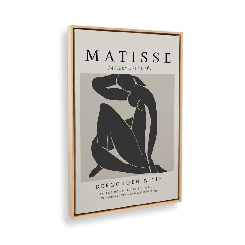 Matisse's Nude II en noir, H 48,75 po x l 32,75 po x P 1,75 po, Cadre américain en érable flottant