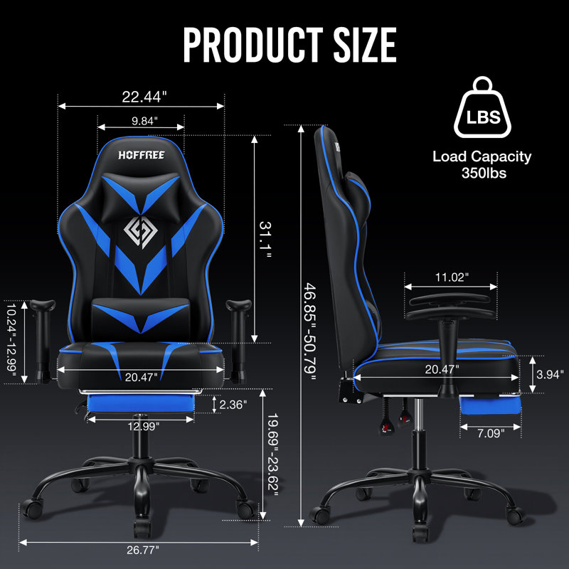 Ergonomic Massage Gaming Chair With Adjustable Armrests, Blue