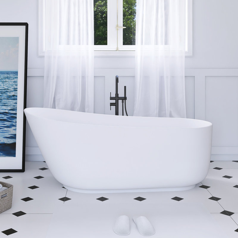 67-Inch Solid Surface Soaking Bathtub With Overflow