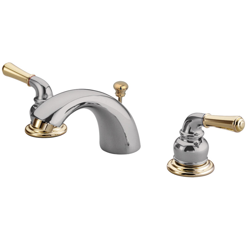 Robinet de salle de bain à large entraxe avec bonde, Chrome poli / laiton poli, Avec drain escamotable