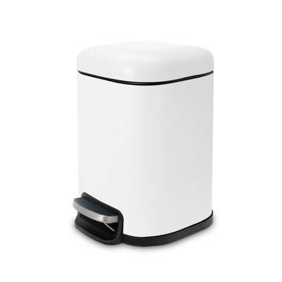 Poubelle à pédale carrée 1,6 gallon Acento Cubo avec couvercle à fermeture douce, seau intérieur amovible et pédale, blanc mat