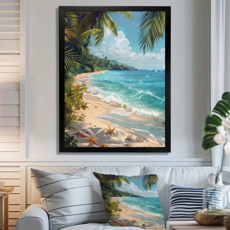 Étoile de mer sur une plage tropicale II - art mural plage, Toile encadrée noire simple, H 40 po x l 30 po x P 1,5 po
