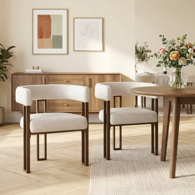 28"Upholstered Tweed Dining Chair with Arms (Set of 2)