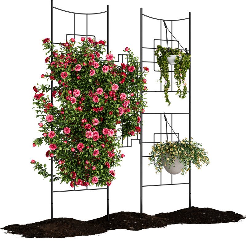 1 PCS 169x130cm Black Metal Garden Trellis, Rustproof 14mm Reinforced Steel Climbing Plant Support for Roses Vines Vegetables, Indoor Outdoor Patio Potted Plant Frame