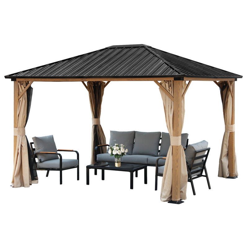 12 Ft. W x 10 Ft. D Aluminum Patio Gazebo with Curtain and Netting