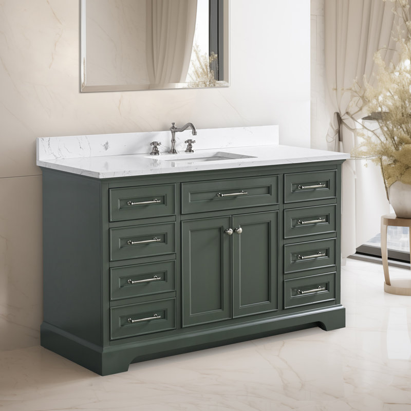 Ensemble de meuble-lavabo simple 54 po Aanayah, Vert rétro