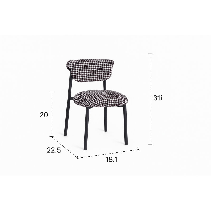 Houndstooth Upholstered Wood-look Metal Frame 2pc Dining Chairs, Black, Black