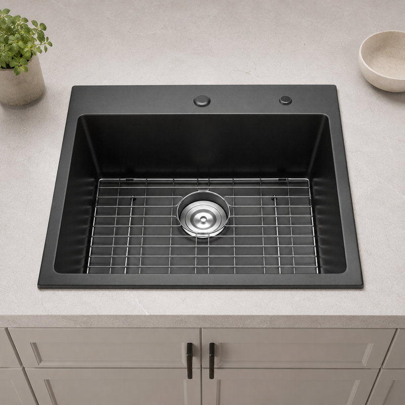 Comptoir de cuisine en granite avec cuvette intégrée sous le comptoir et cuve unique convenant aux aires de camping-car et aux bars commerciaux