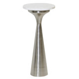 Round Drink Table - White Marble Top - Brass Cylinder Base