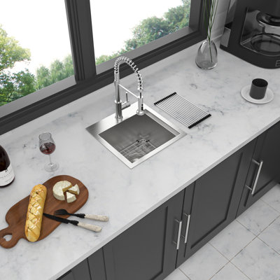 15 Inch Drop In Kitchen Sink - 15 "X 15" Kitchen Sink Stainless Steel 16 Gauge Workstation Sink Drop-In Topmount Single Bowl Kitchen Sink